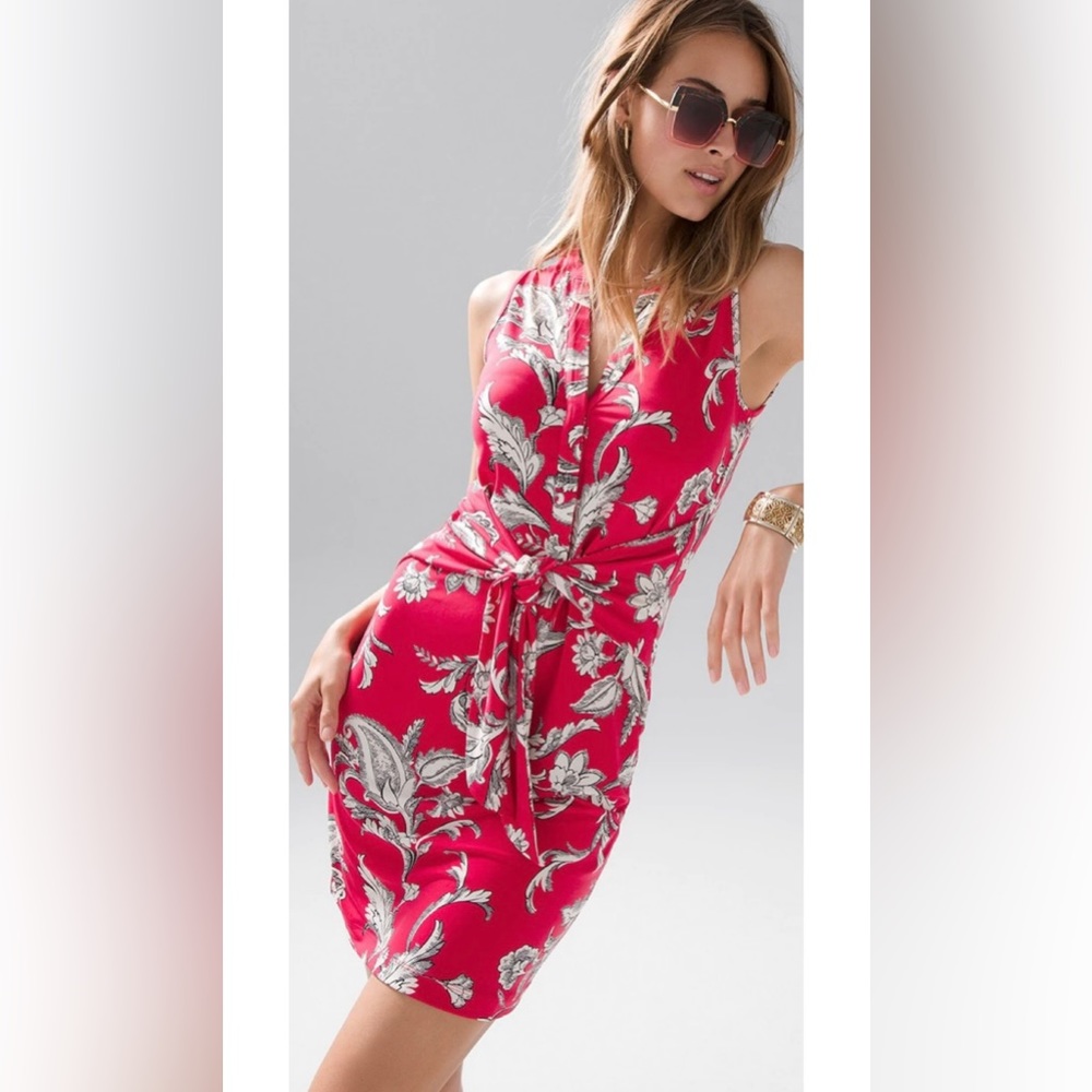 Matte jersey adjustable tie-front dress. SizeM